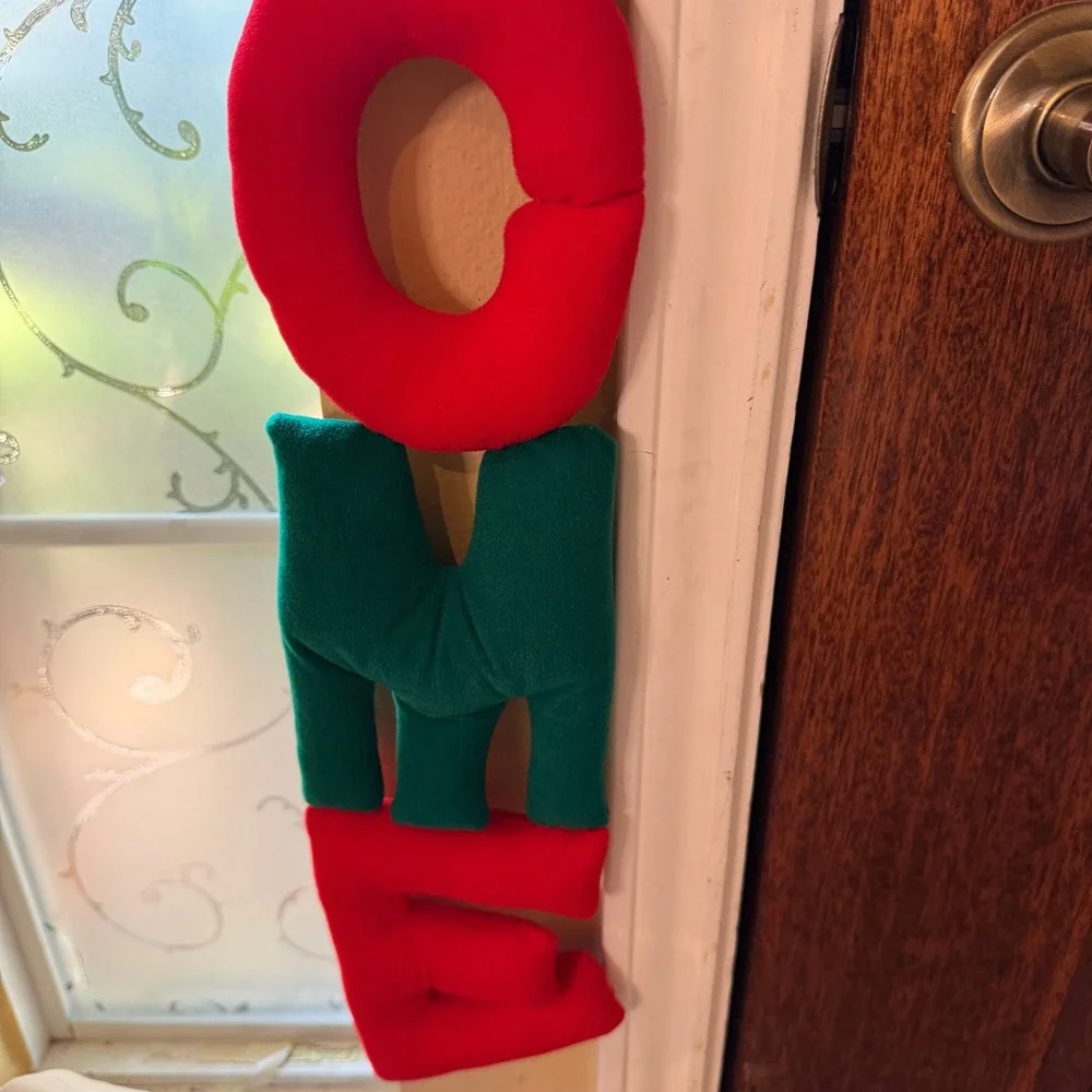 VTG Plush Reindeer Christmas Welcome Hanging Banner door sign felt fabric Xmas